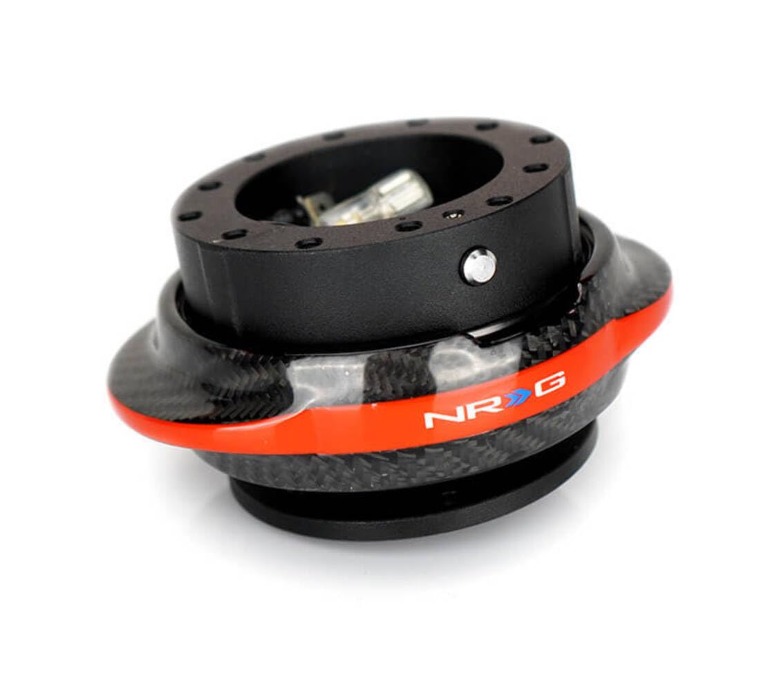 NRG Innovations GEN 2.2 NRG-SRK-220BK-CF-RD Steering Wheel Quick Release Adapter 6-Hole & 6x70 and 6x74mm Bolt Patterns Black Body/Carbon Fiber Red Ring