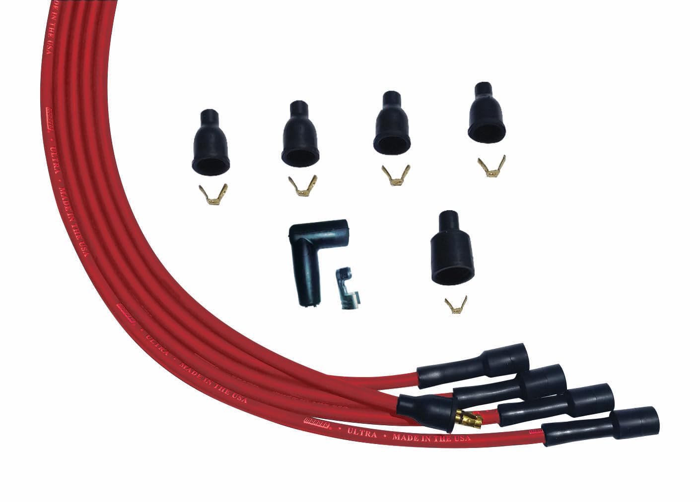 Moroso Ultra Series 52004 Universal 4 Cylinder Red Spark Wires, Straight Plug Ends, Non HEI Distributor
