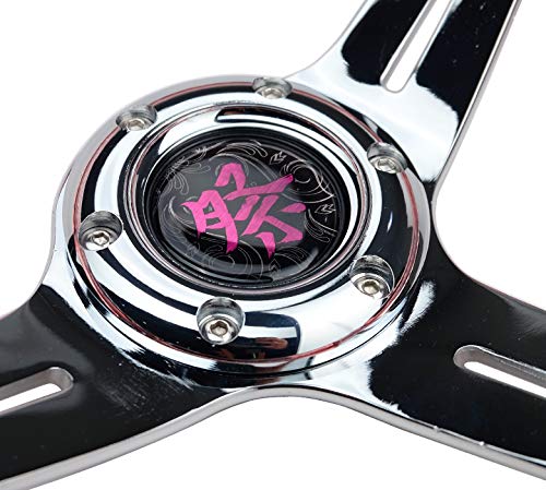NRG Innovations Reinforced Steering Wheel NRG-RST-027CH-RD 350mm 2" Deep Dish Clear Acrylic Steering Wheel in Red and Chrome Spoke Finish with Slits