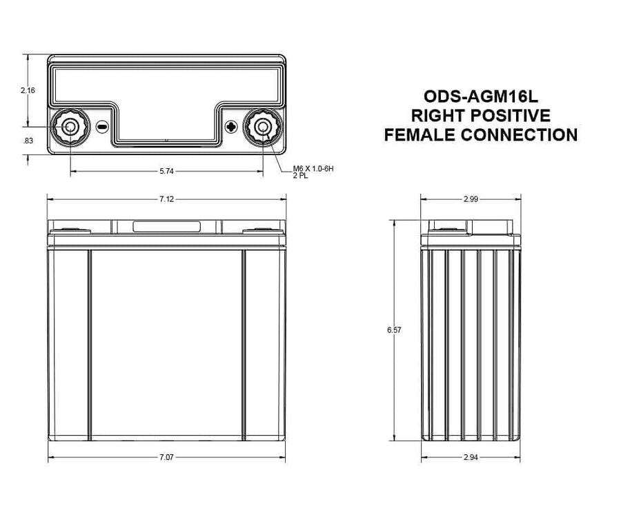 Odyssey Battery Extreme Series Battery, AGM, 12V, 170 Cold Cranking Amps, Threaded Top Terminals, 7.2 in L x 6.6 in H x 3 in W, Each