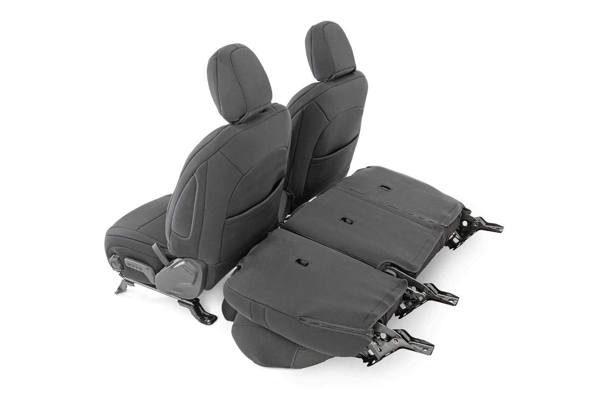 Rough Country Seat Covers Neoprene for Jeep Wrangler JL 4-Door (2018-2024) w/No Rear Arm Rest - Waterproof & UV Resistant, Foam Padded, Front & Rear Seat Cover Set