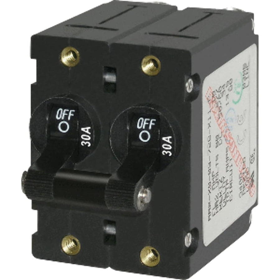 A-Series Blue Sea Systems Black Toggle Circuit Breaker, Double Pole, 30A