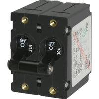 A-Series Blue Sea Systems Black Toggle Circuit Breaker, Double Pole, 30A
