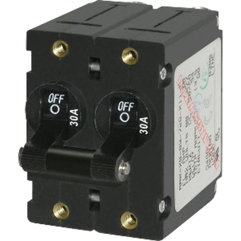 A-Series Blue Sea Systems Black Toggle Circuit Breaker, Double Pole, 30A