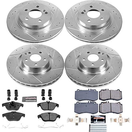 Power Stop K6641 Z23 Carbon Fiber Brake Pads Front and Rear with Drilled & Slotted Brake Rotors Kit