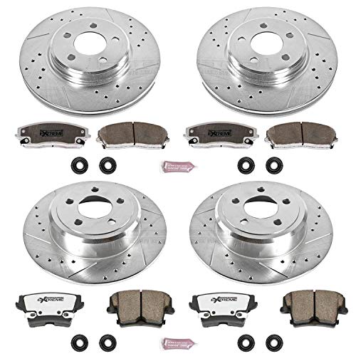 Power Stop Z26 Carbon-Fiber Brake Pads K1715-26 with Drilled and Slotted Brake Rotors Kit For Chrysler 300 | Dodge Challenger Charger Magnum [Vehicle Specific]