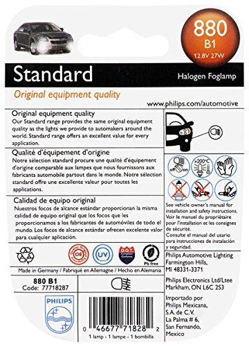 880 Philips Standard Halogen Replacement Front Fog Bulb, 1 Pack