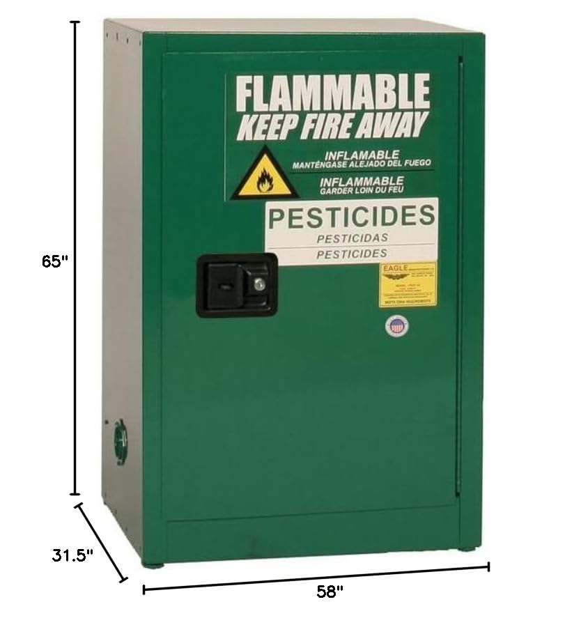 Eagle Pesticide Safety Cabinet 20 Gallon, Space Saver, 1 Shelf, 1 Door, Self-Close, Made in The USA, Green, PEST24X