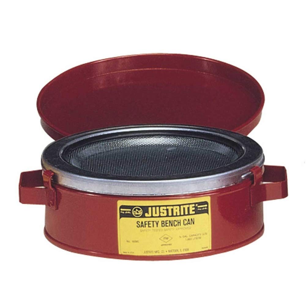 Justrite 10295 2 Quart, 9 3/8" H, 3 1/4" O.D, 24 Gauge Premium Coated Steel Bench Can Red 7 1/2" Diameter