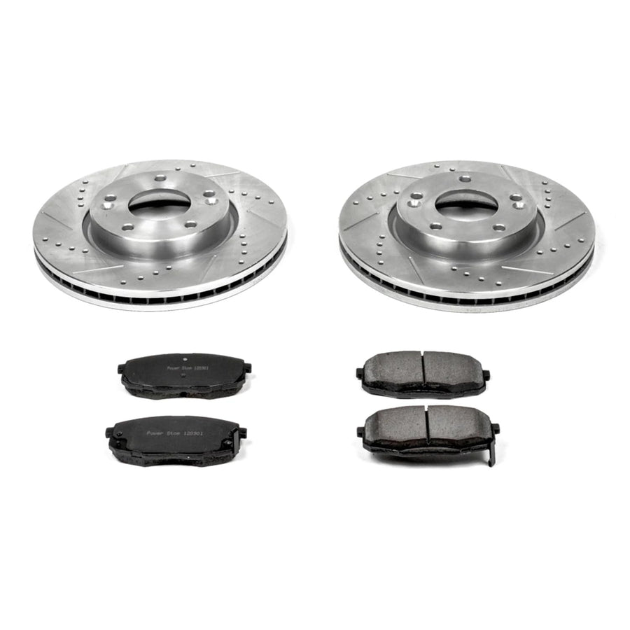 Power Stop K5366 Z23 Carbon Fiber Brake Pads with Drilled & Slotted Brake Rotors Kit For Hyundai Elantra 2009-2012 [Model Specific]