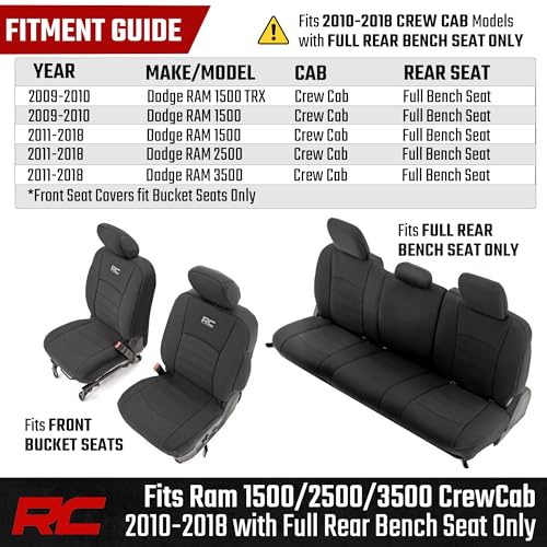 Rough Country Seat Covers Neoprene for Ram 1500/2500/3500 (2010–2018) Crew Cab - Front & Full Rear Seat Cover Set, Water-Resistant Protection