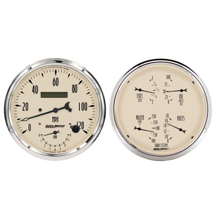 Auto Meter Gauge Kit 1852, 2 Pc., Tach/Speedo & Quad, 5", Antique Beige