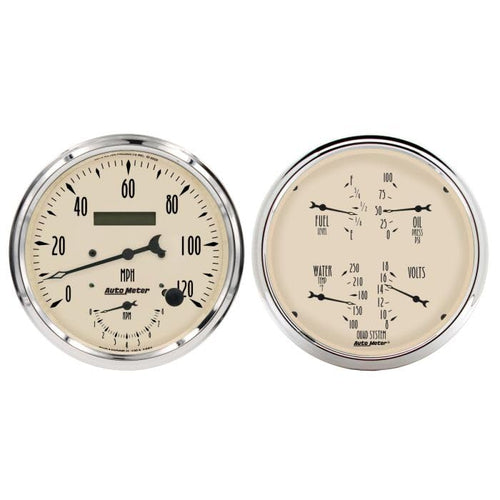 Auto Meter Gauge Kit 1852, 2 Pc., Tach/Speedo & Quad, 5", Antique Beige