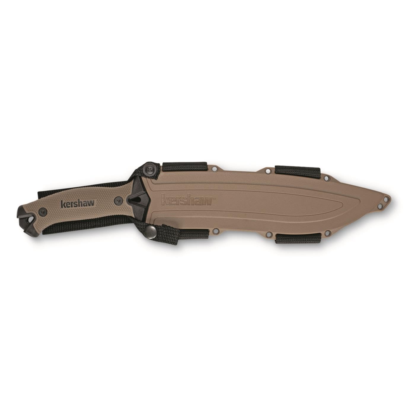 Kershaw 10 Camp Machete, Tan, 10 Inch Fixed Recurve Blade, 65Mn Carbon Tool Steel, Full-Tang Blade, Includes Sheath and Straps, Machete for Yard Work, Camping, Outdoors, Bushcraft and More