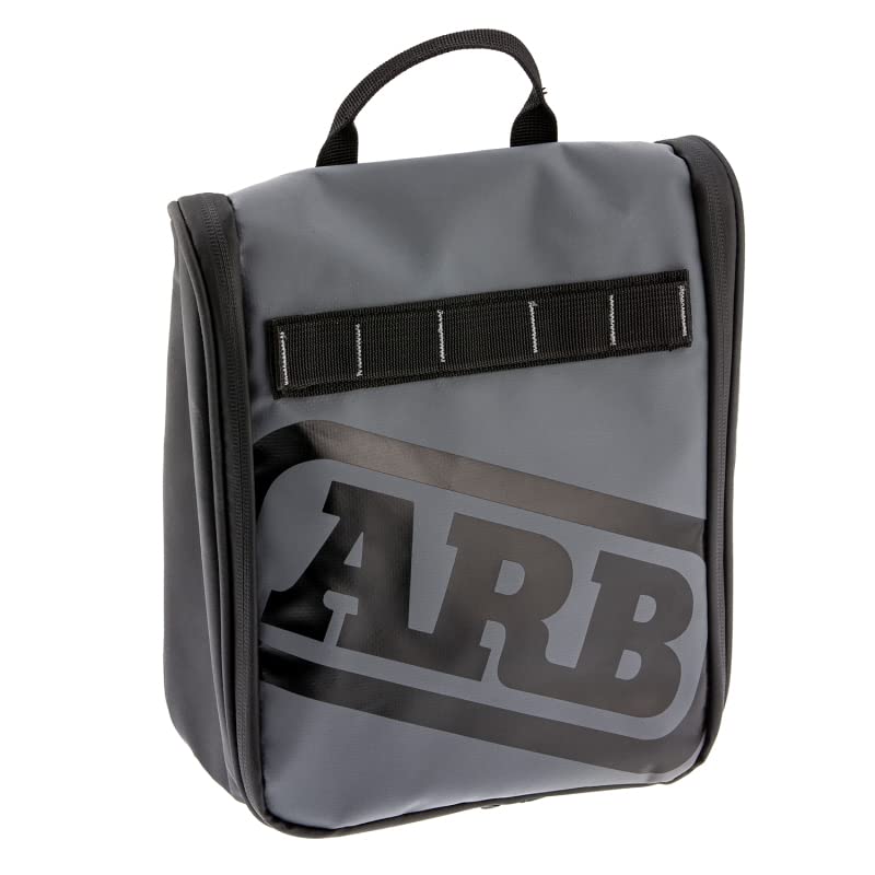 ARB Charcoal Finish Toiletries Bag w/Red Highlights PVC Outer Shell Mesh Pockets Mirror (ARB4209)
