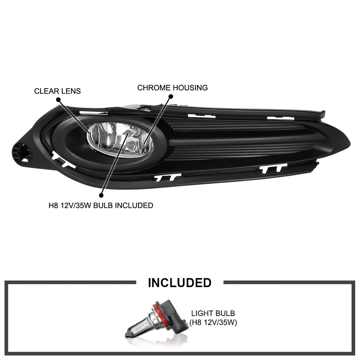 Spec-D Tuning Fog Lights Clear Lens + H8 Bulbs + Switch Included Compatible with Honda HR-V 2016-2018 L+R Pair Assembly