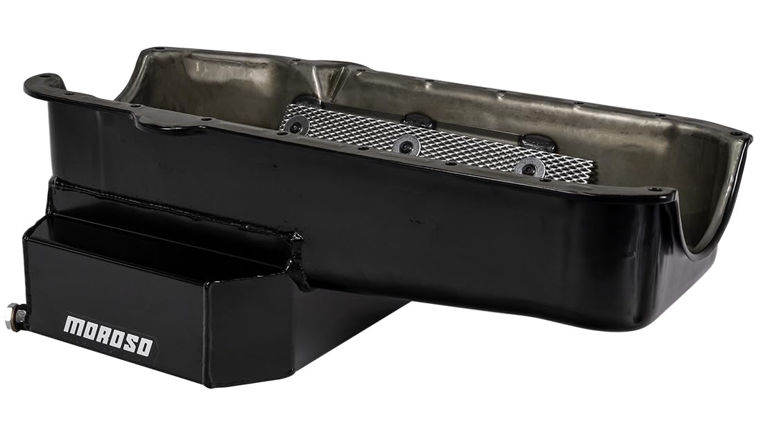 Moroso Steel Oil Pan 21813, Fits Pre-80 Small Block Chevy w/DS Dipstick, 7.5" Depth w/Road Race Baffle