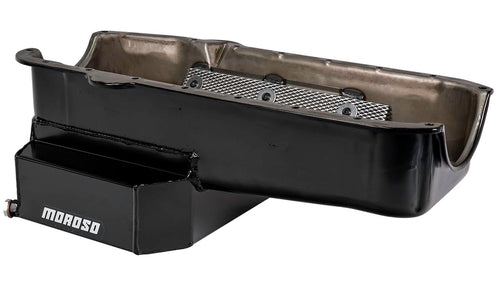 Moroso Steel Oil Pan 21813, Fits Pre-80 Small Block Chevy w/DS Dipstick, 7.5" Depth w/Road Race Baffle