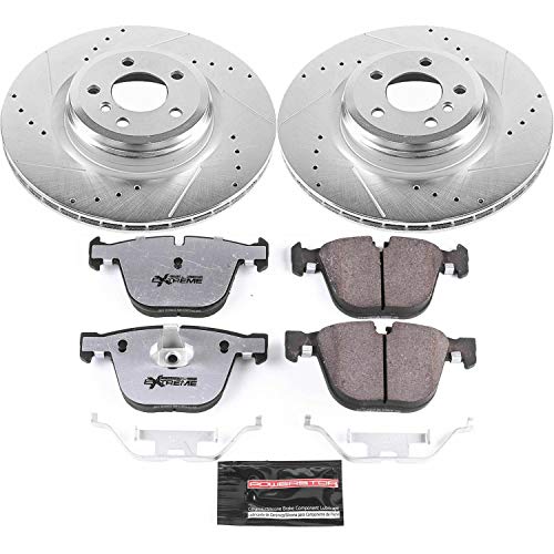 Power Stop K5690-26 Z26 Carbon Fiber Brake Pads with Drilled & Slotted Brake Rotors Kit Rear