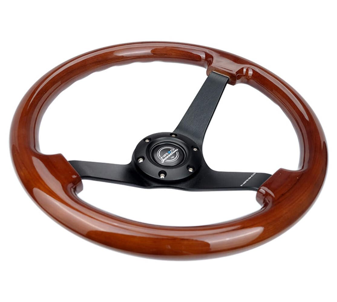 NRG Innovations Reinforced NRG-RST-036BR-BK Classic Wood Grain Steering Wheel (3" Deep), 350mm, 3 Solid Spoke Center in Black Matte Finish