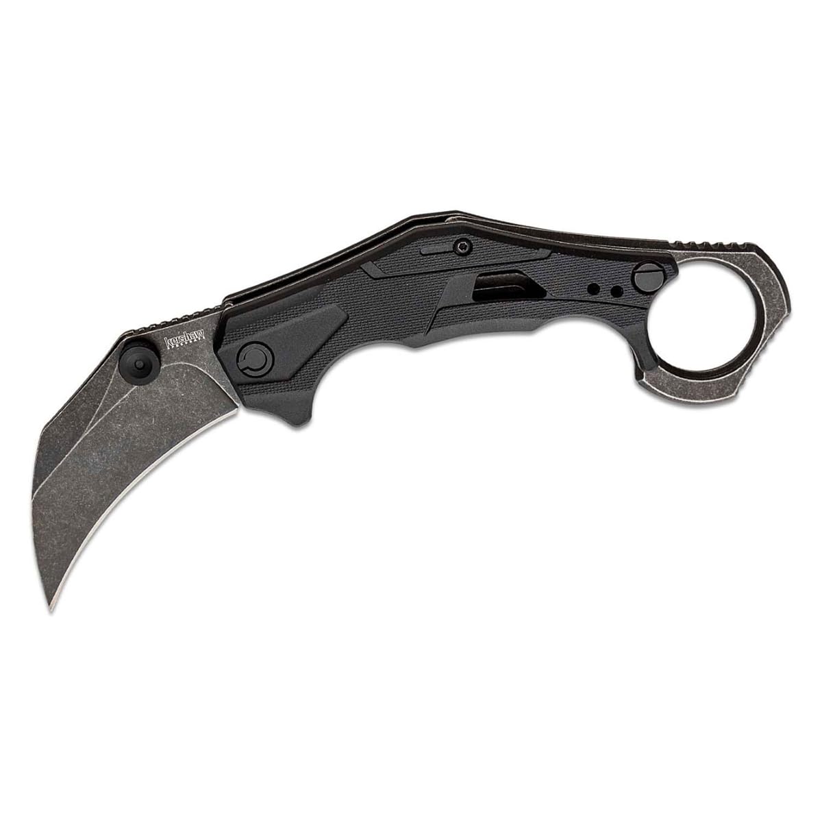 Kershaw Tactical Outlier, Karambit Style Folding Pocket Knife with Assisted Opening, Reverse Grip, Blackwash Finish on Black Handle, Liner Lock, 2.6 inch Blade with Deep Carry Pocketclip
