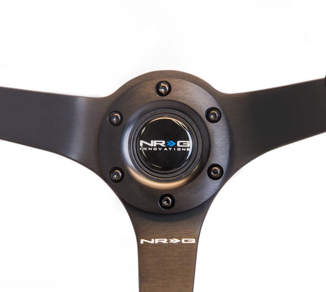 NRG Innovations Reinforced Steering Wheel NRG-RST-036MB-S RACE STYLE 350mm Sport Steering Wheel (3' Deep) Black Suede With Black Baseball Stitching Matte Black Spoke