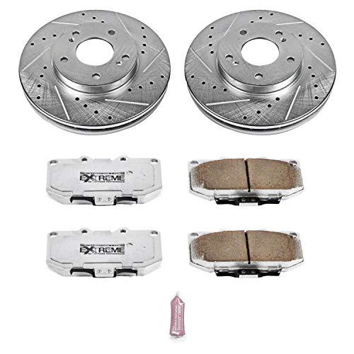 Power Stop Z26 Carbon Fiber Brake Pads K3100-26 with Drilled & Slotted Brake Rotors Kit For Nissan 300ZX 1989-1996 [Model Specific]