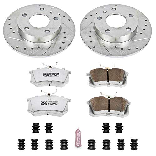 Power Stop K3129-26 Z26 Carbon Fiber Brake Pads Rear with Drilled & Slotted Brake Rotors Kit For Audi A4 2002-2006, Audi A4 Quattro 2002-2005 [Model Specific]