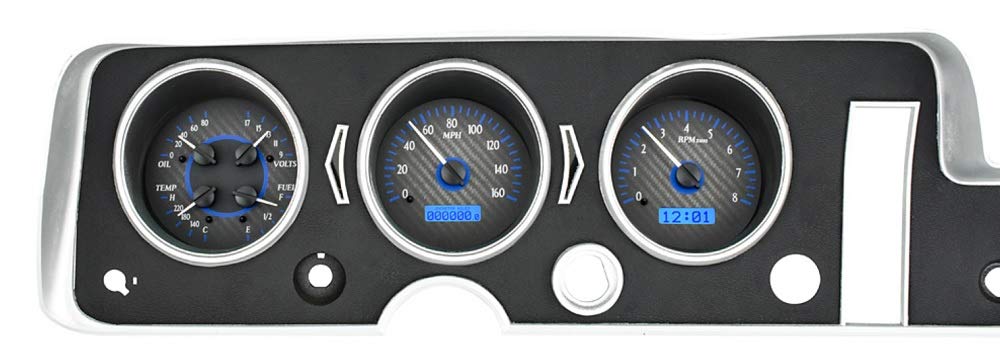 Dakota Digital VHX System Compatible with 1968 Pontiac GTO-Carbon Fiber Style Face w/Blue Display