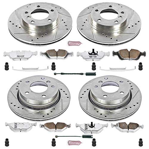 Power Stop K499-26 Z26 Carbon Fiber Brake Pads Front and Rear with Drilled & Slotted Brake Rotors Kit For BMW 323i 1998-1999, BMW 328i 1996-1999 [Model Specific]