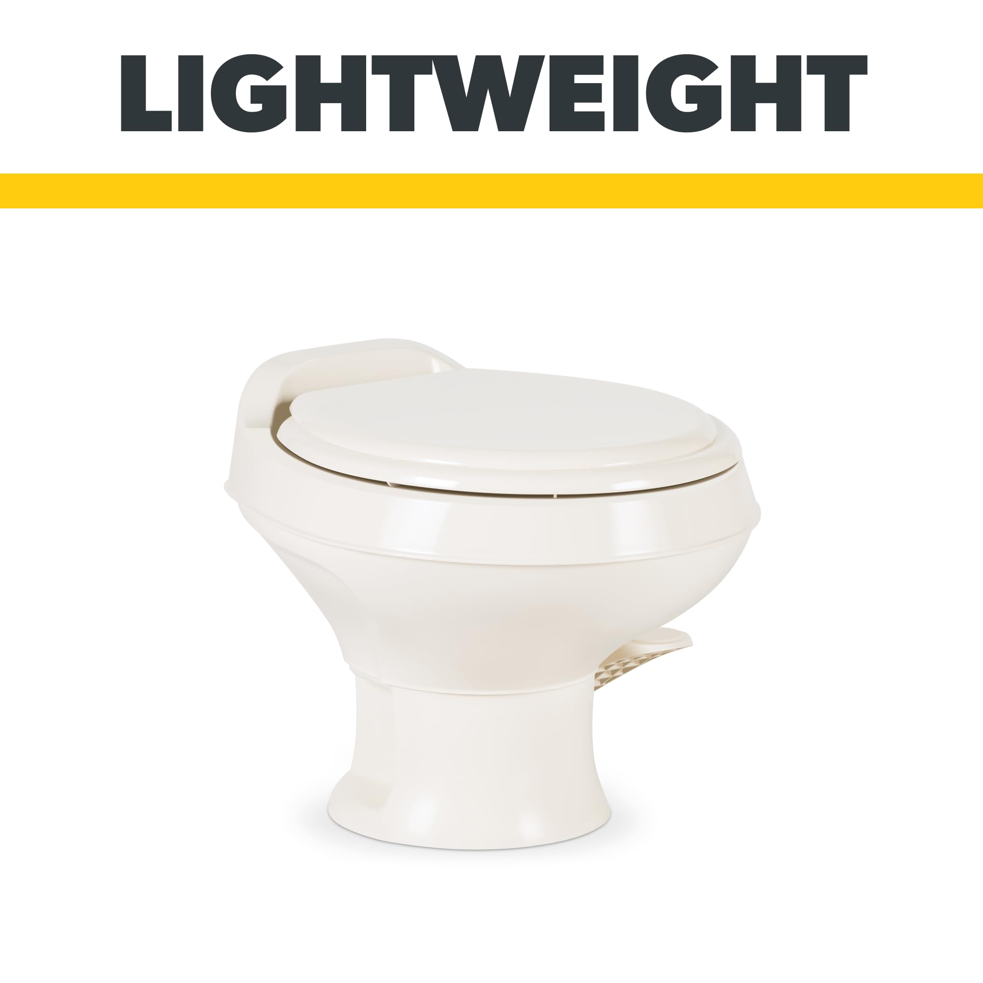 Gravity Flush Toilet Dometic 311 | Bone | Low Profile | Slow-Close Seat | Power Flush, Foot Pedal Flush Operation | 13.5" Seat Height for Compact Areas