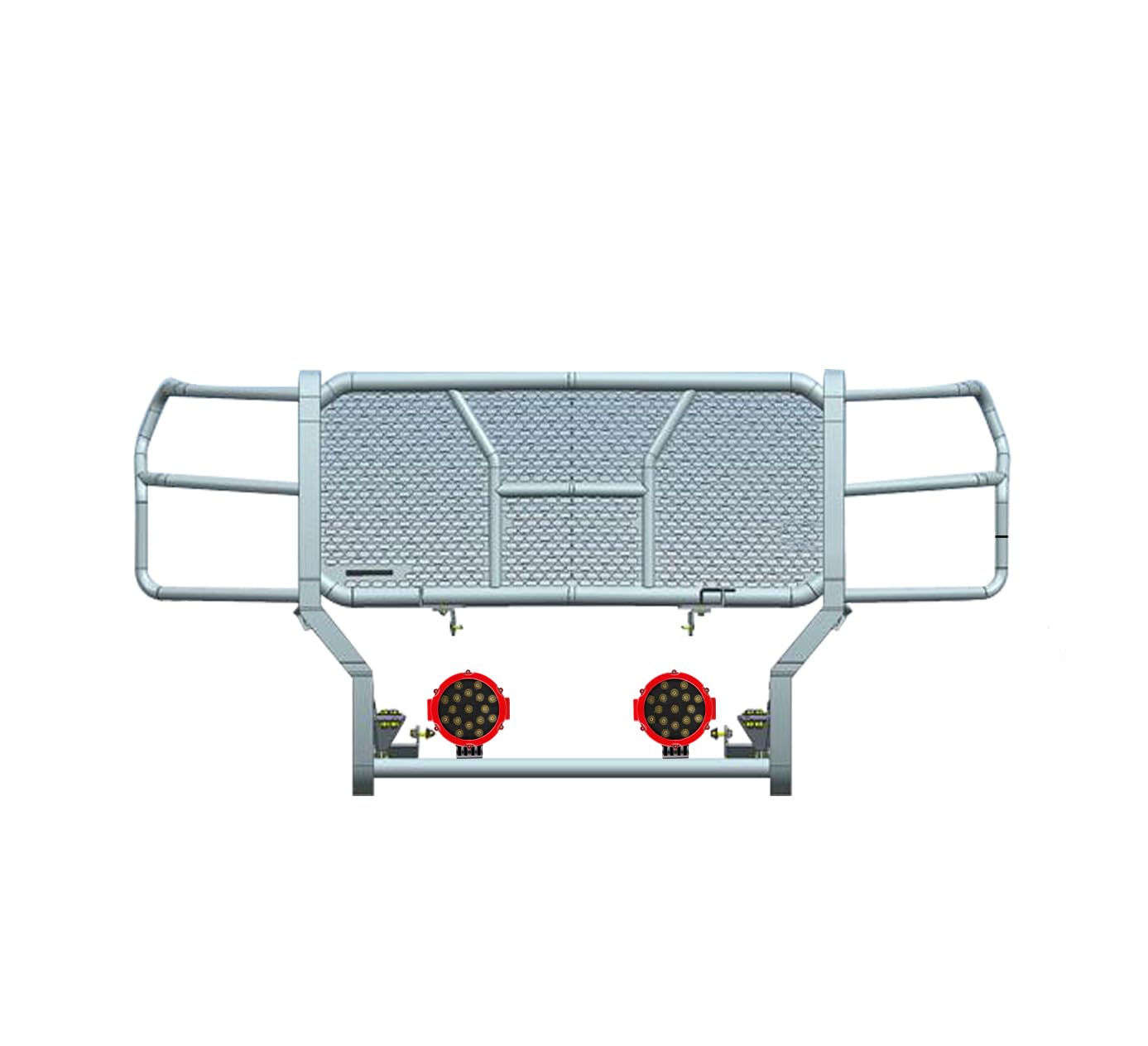Heavy Duty Black Horse Rugged Grille Brush Bumper Guard Modular Come with Pair of 7.0" LED Lights with Red Trim Rings Compatible with 2020-2024 Silverado 3500 HD/2500 HD-RU-CHSI30-B-PLR