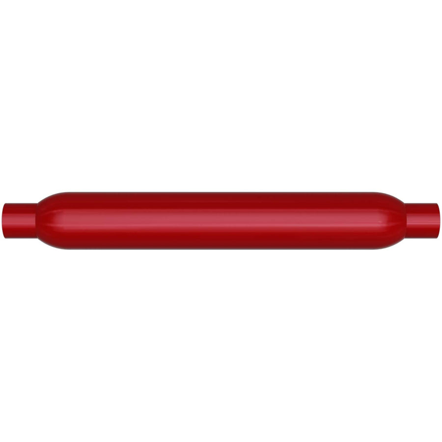 Performance MagnaFlow Exhaust Muffler 13135: 2.25"/2.25" Inlet/Outlet, 3.5x3.5x22" Round, Aluminized Steel, Red Coated Finish