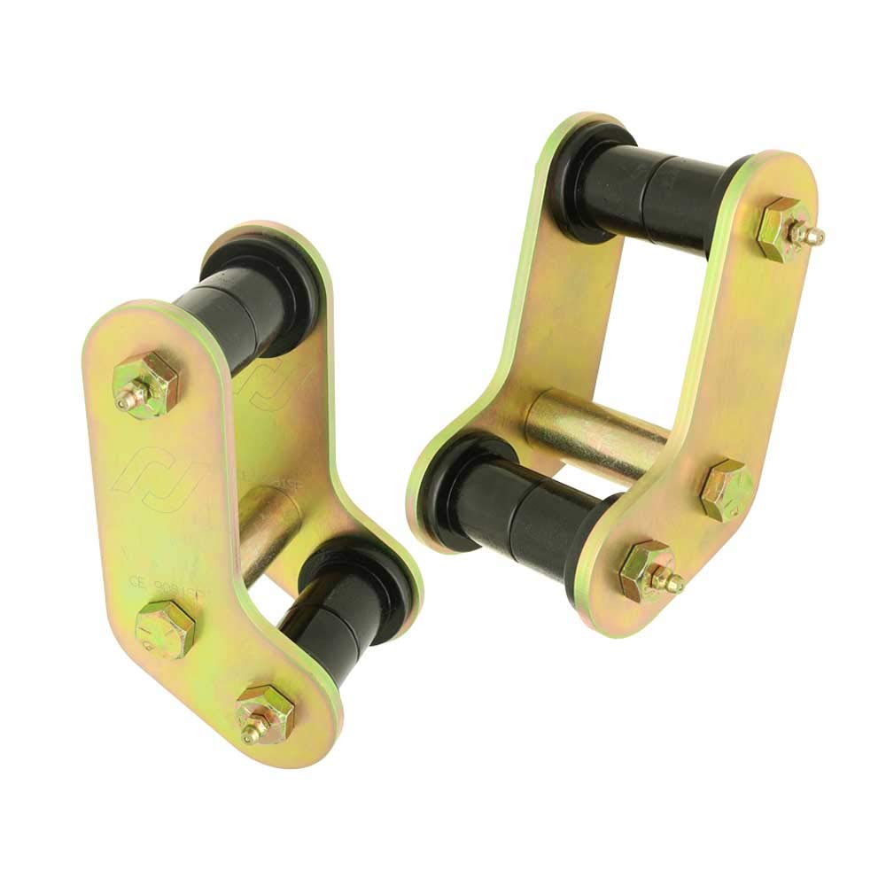 Rear Currie Enterprises Boomerang Shackles, Steel, Gold Zinc-Pair