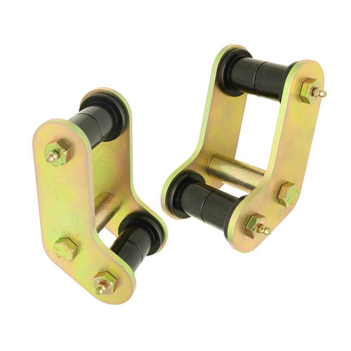 Rear Currie Enterprises Boomerang Shackles, Steel, Gold Zinc-Pair