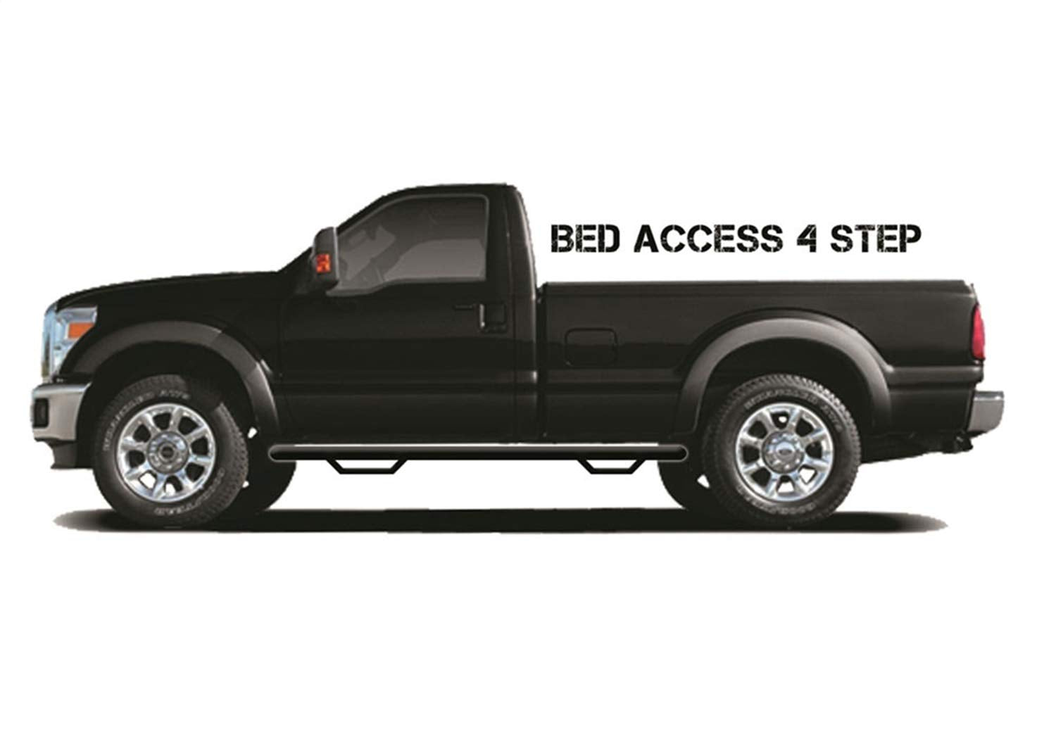 Nerf Steps RealTruck for Ford F-150/F-250 | Wheel-to-Wheel w/ Bed Access, Heavy Duty Steel, Textured Black | F8084RC-4-TX | Fits 1980-1996 Ford F-250 1980-1992, F-150 Regular Cab 8' Long Bed.