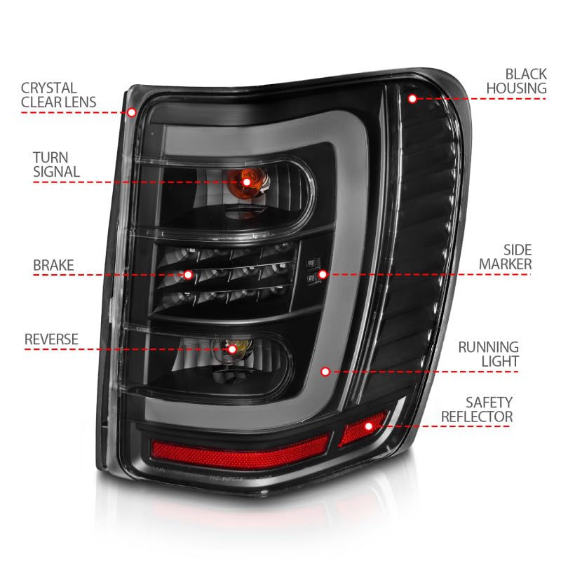1999-2004 Jeep Grand Cherokee ANZO LED Tail Lights w/Light Bar Black Housing Clear Lens (311394)