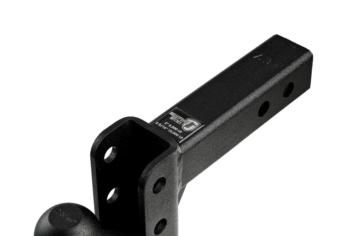 2.0" Adjustable BulletProof Hitches Light Duty Trailer Hitch (10,000 lb. Rating) - 2" Drop/Rise Trailer Hitch with 2" & 2-5/16" Dual Ball - Powder Coat, Box Steel, Corrosion-Resistant