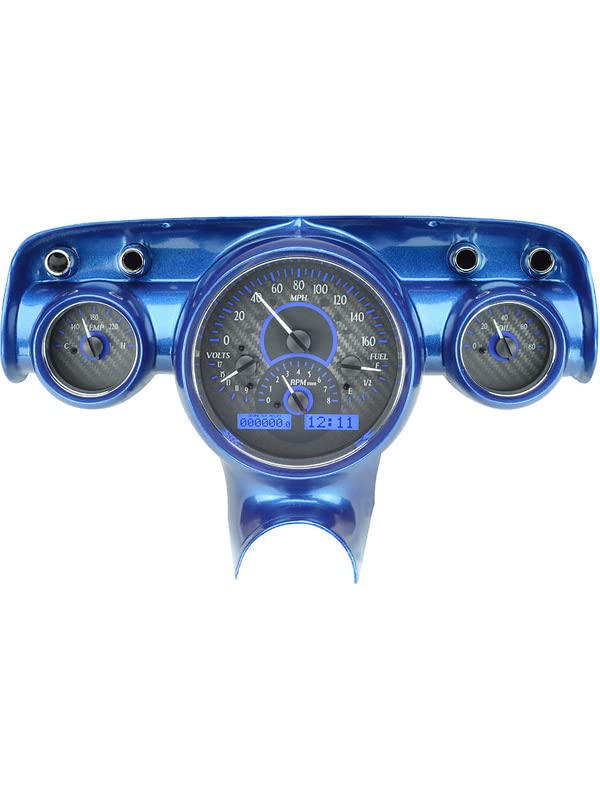 57 Chevy Dakota Digital Car Analog Dash Gauges System Carbon Fiber Blue VHX-57C-C-B