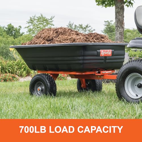 Tow Behind Agri-Fab 45-0552 700 lbs Poly Dump/Swivel Cart, 12 CU. FT. Capacity; Lawn & Garden Cart/Trailer for Lawn Mowers, 15" Pneumatics Tires, Easy to Use Hand Dumping Mechanism