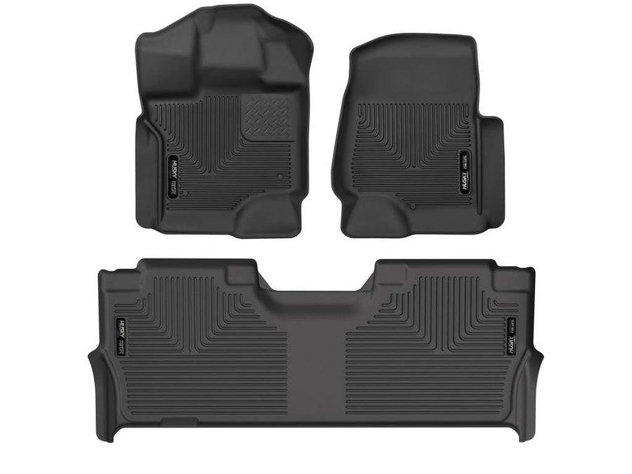 Husky Liners Floor Mats X-act Contour | Fits 2021-2024 Ford F-150 SuperCrew (Includes 2022-2024 Lightning) w/Vinyl Floors & Fold Flat Storage | Front & 2nd Row, 3-pc Black - 53468