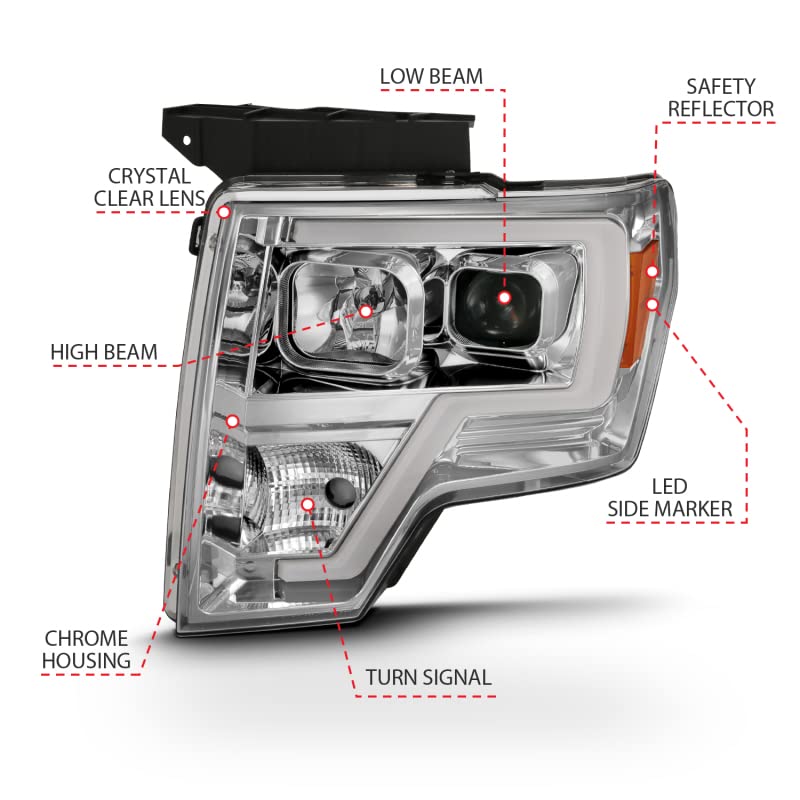 PROJECTOR PLANK STYLE FORD F-150 09-14 HEADLIGHTS CHROME (FOR HALOGEN MODELS)
