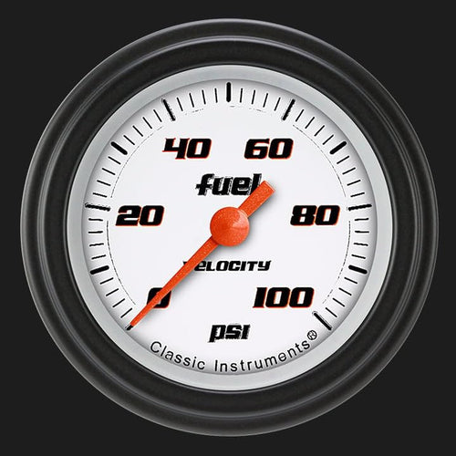 Velocity Classic Instruments White 2-1/8" Fuel Pressure Gauge 100 PSI Electric VS146WBLF