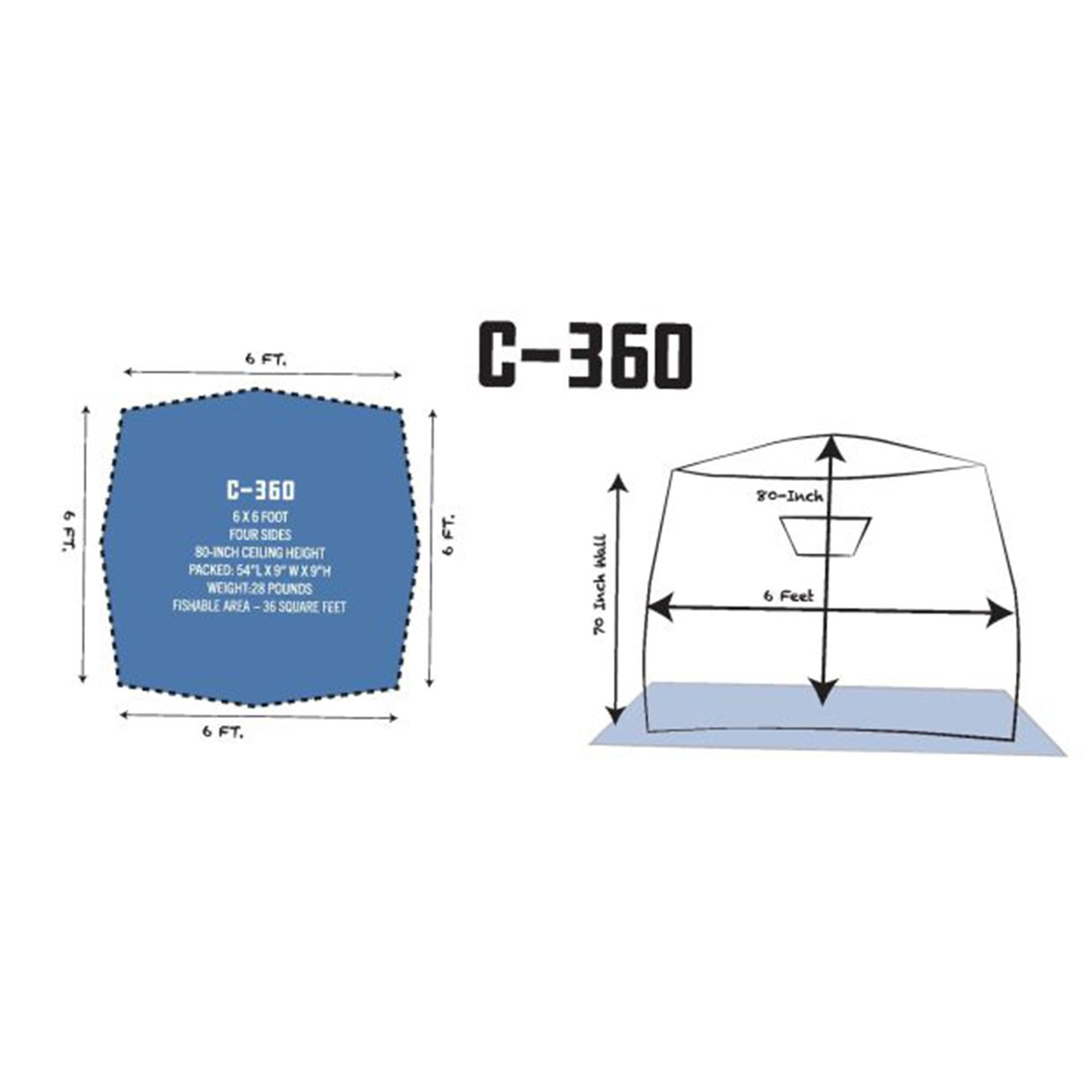 CLAM C-360 14475 Thermal Ice Fishing Shelter – Wind Resistant, Spacious Pop-Up Tent for 2-3 People with Easy Setup and Insulation for Cold Weather