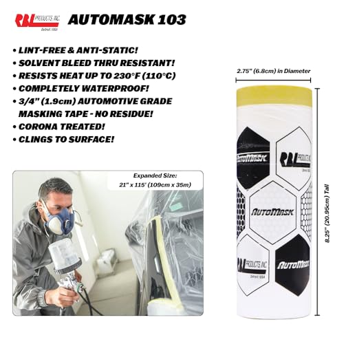 AutoMask RBL Products Refill Roll 43" x 115' – Paint Masking Film for Automotive Painting – Solvent-Resistant, Lint-Free, Heat-Resistant, Waterproof