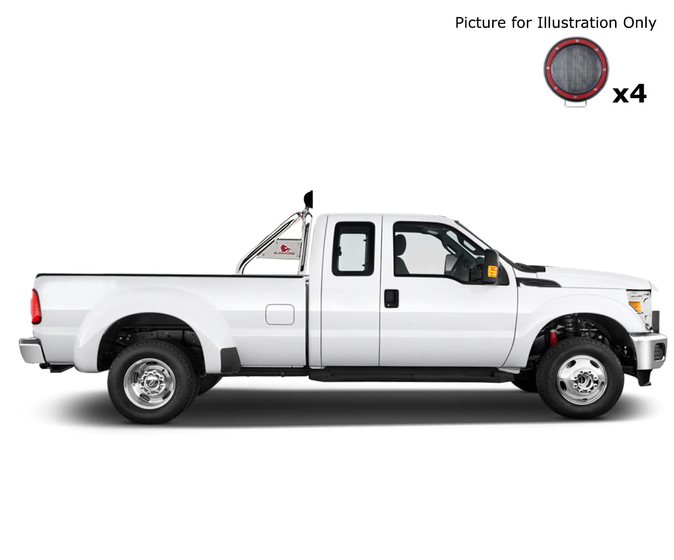 Classic Black Horse Roll Bar Incl. Set of 5.3" Dia.LED Lights w/Red Trim Rings Stainless Steel Compatible with 99-22 Ford F-250 Super Duty|99-22 Ford F-350 Super Duty|99-22 Ford F-450 Super Duty