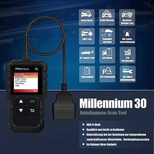 Millennium 30 Launch OBD2 Scanner,Car Code Reader with Full OBD2 Functions,Check Engine Light Car Diagnostic Tool,O2 Sensor/EVAP System/Smog Test/Check I/M Readiness Car Scanner,Lifetime Free Update