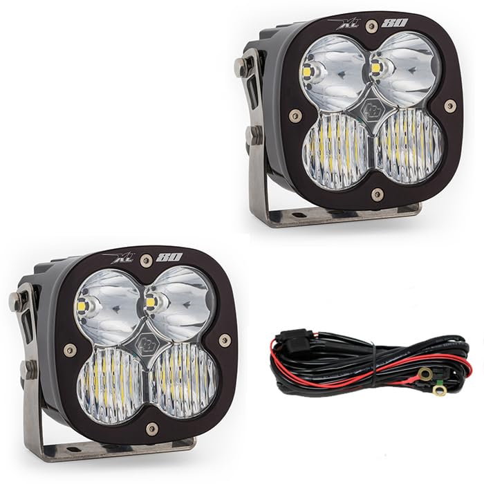 Baja Designs LED XL80 Bumper LightKit for Jeep Gladiator 2020-22, Wrangler JL 2018-22 with OEM Steel Bumper - Includes Switch Wiring Harness (Driving/Combo Clear Lens)