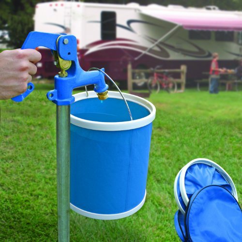 Camco Collapsible Bucket with Storage Case- Durable Bucket Pop Up with Watertight Fabric, Holds 3 Gallons of Water - Great for RVs, Camping, Fishing, Boating, Hiking and More - Blue (42993), Blank Ski