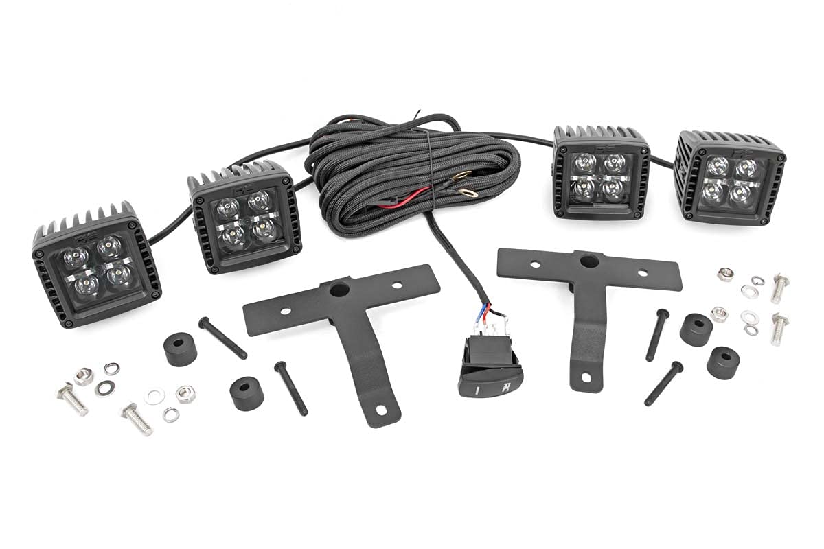 Quad LED Light Pod Kit Rough Country w/White DRL for 18-23 Jeep JL/JT - 70824